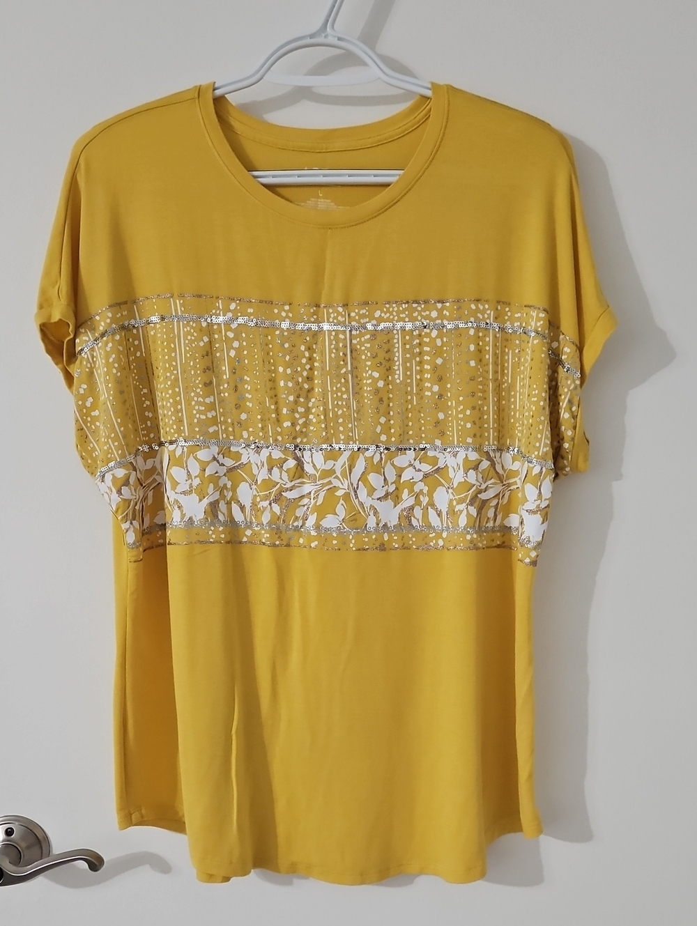 Women's Yellow Short Sleeve Floral Band Top
